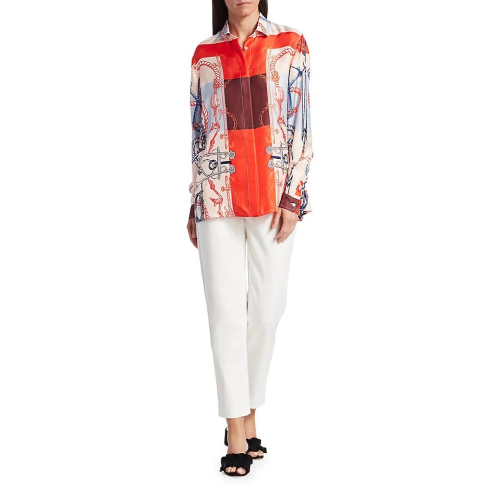 St. John Mariner Scarf Print Silk Twill Blouse